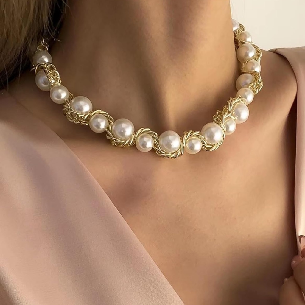 Pearl Gold Twist Rope Necklace 30$